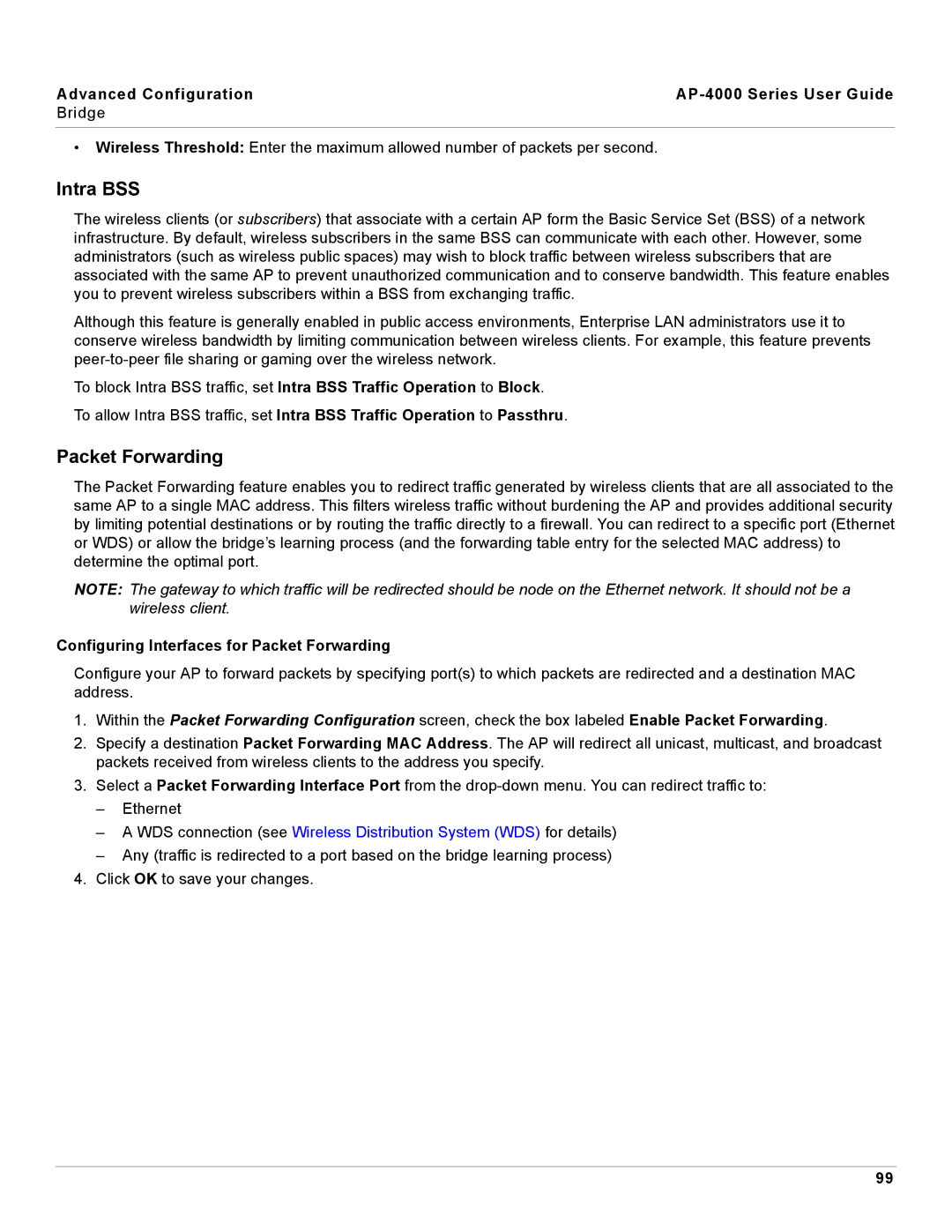 Proxim AP-4000 manual Intra BSS, Configuring Interfaces for Packet Forwarding 