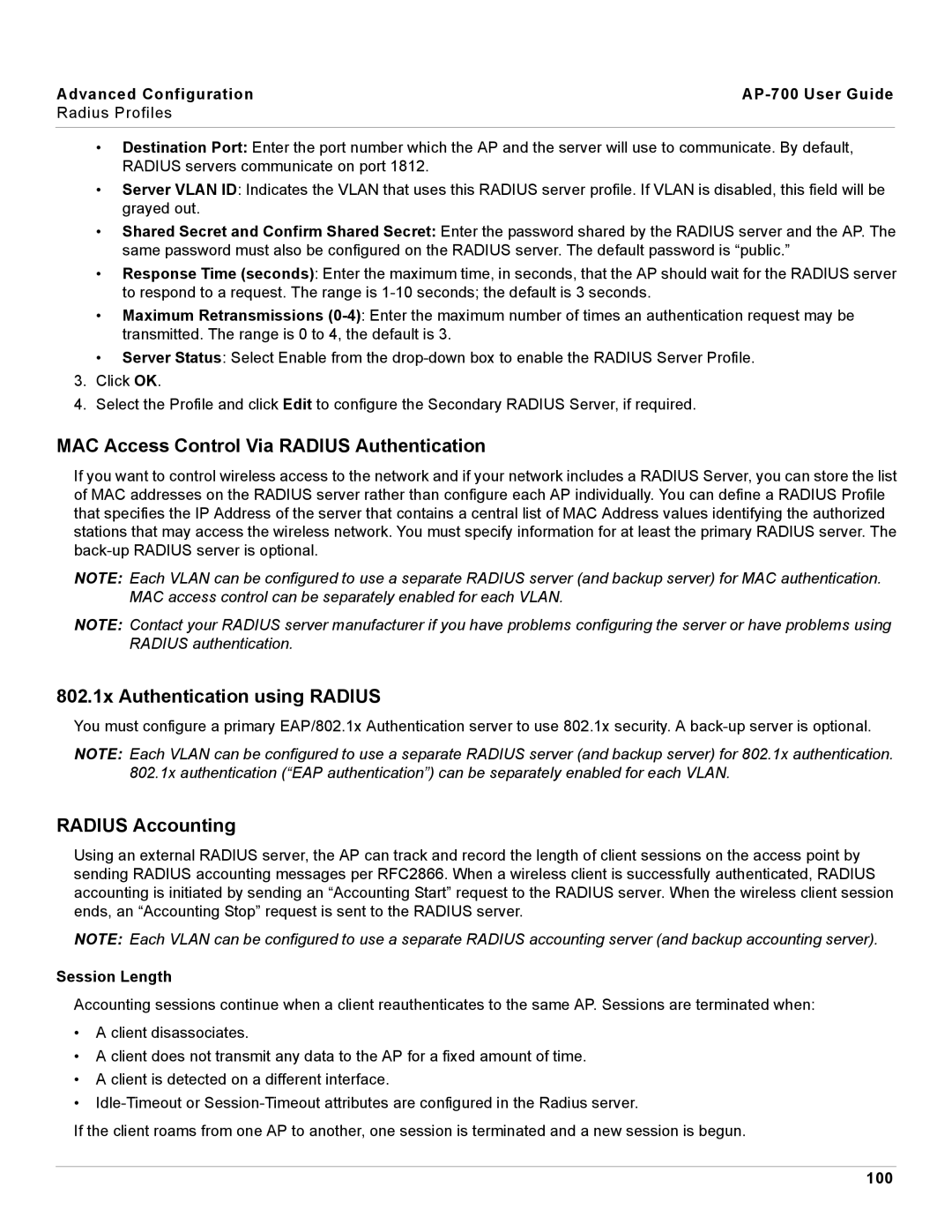 Proxim AP-700 manual MAC Access Control Via Radius Authentication, 802.1x Authentication using Radius, Radius Accounting 