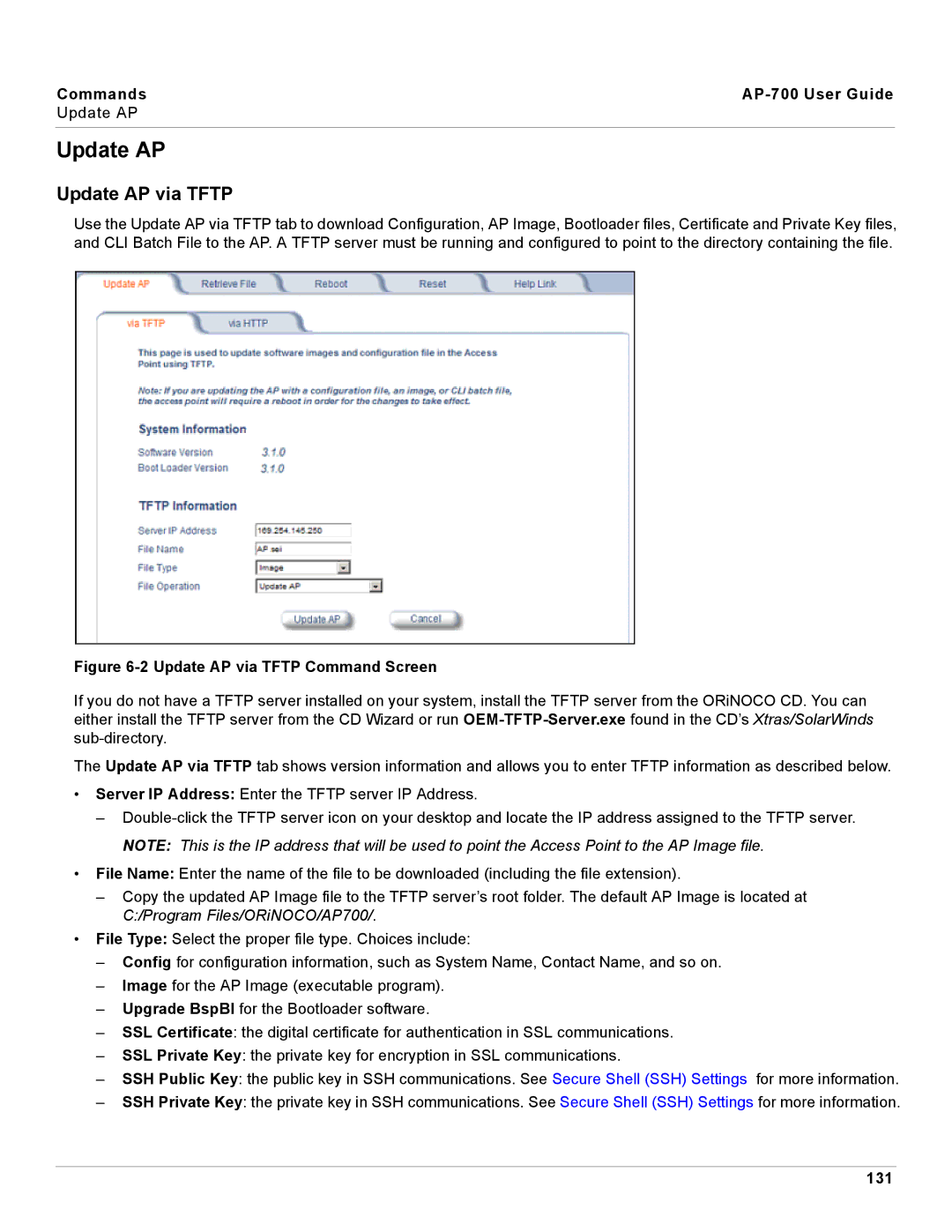 Proxim manual Update AP via Tftp, Commands AP-700 User Guide, 131 