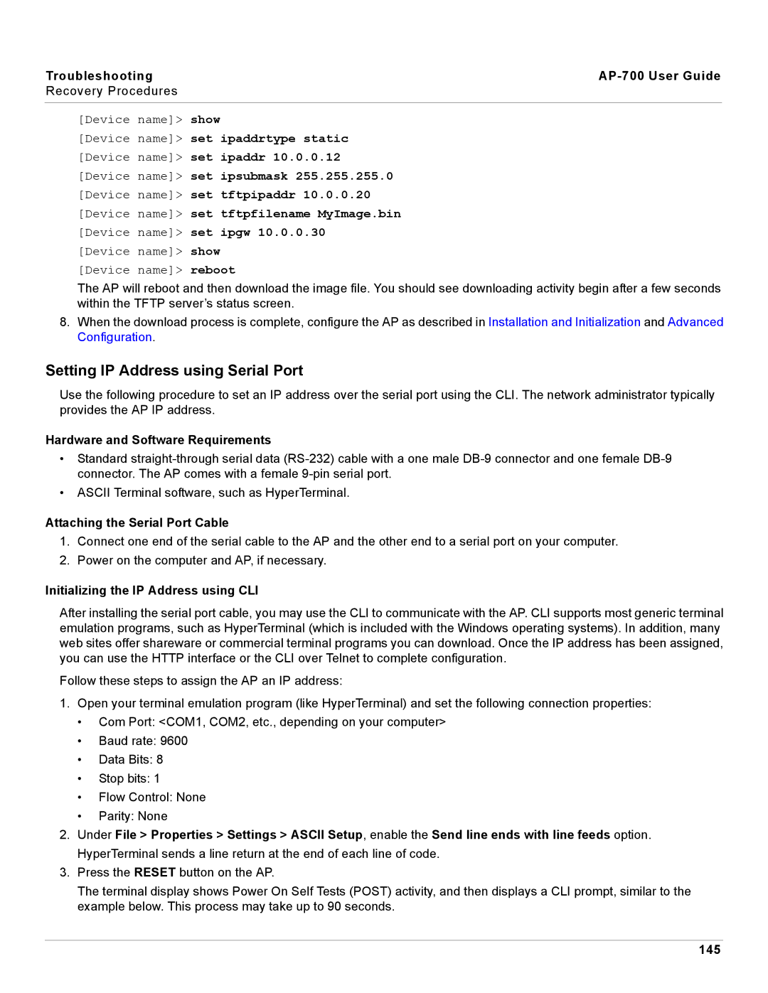 Proxim AP-700 Setting IP Address using Serial Port, Hardware and Software Requirements, Attaching the Serial Port Cable 