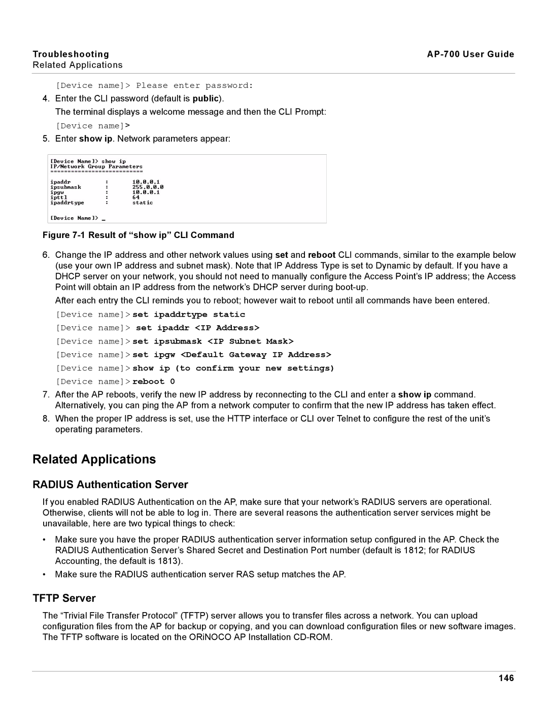 Proxim AP-700 manual Related Applications, Radius Authentication Server, Tftp Server, 146 