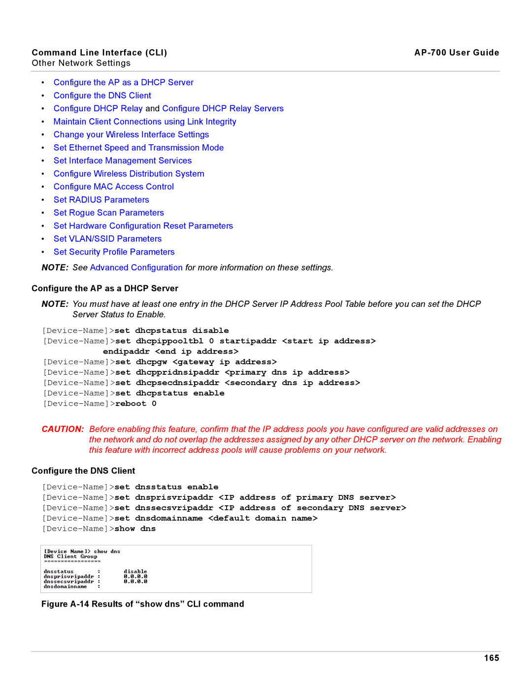 Proxim AP-700 manual Configure the AP as a Dhcp Server, Configure the DNS Client 