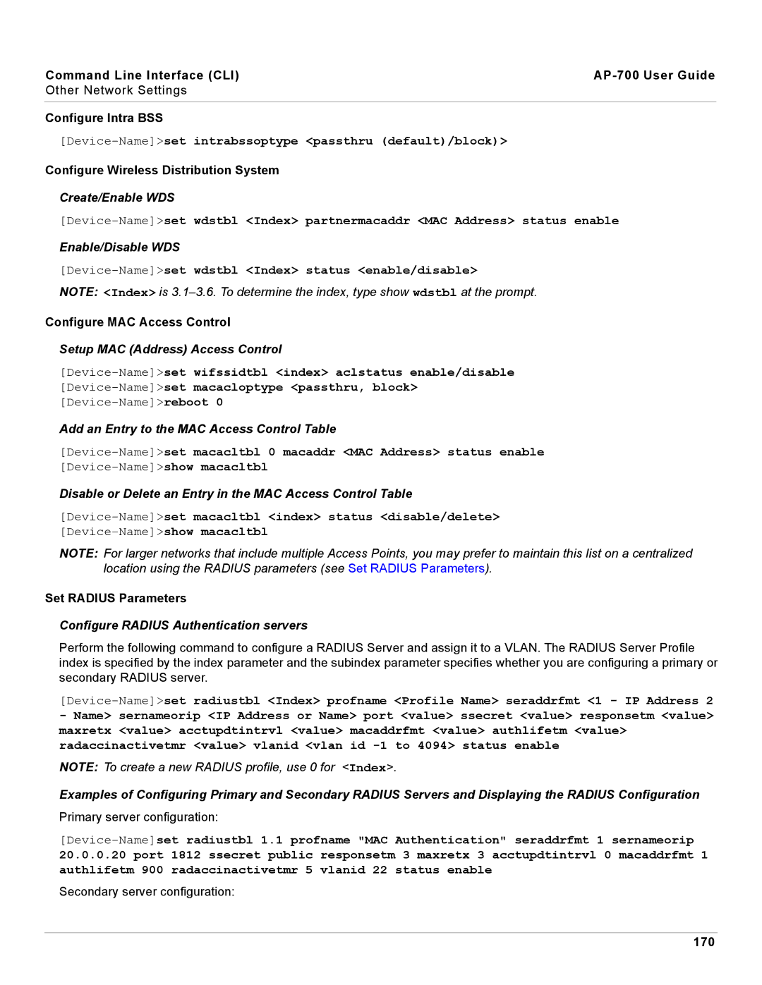 Proxim AP-700 manual Create/Enable WDS, Enable/Disable WDS, Setup MAC Address Access Control 