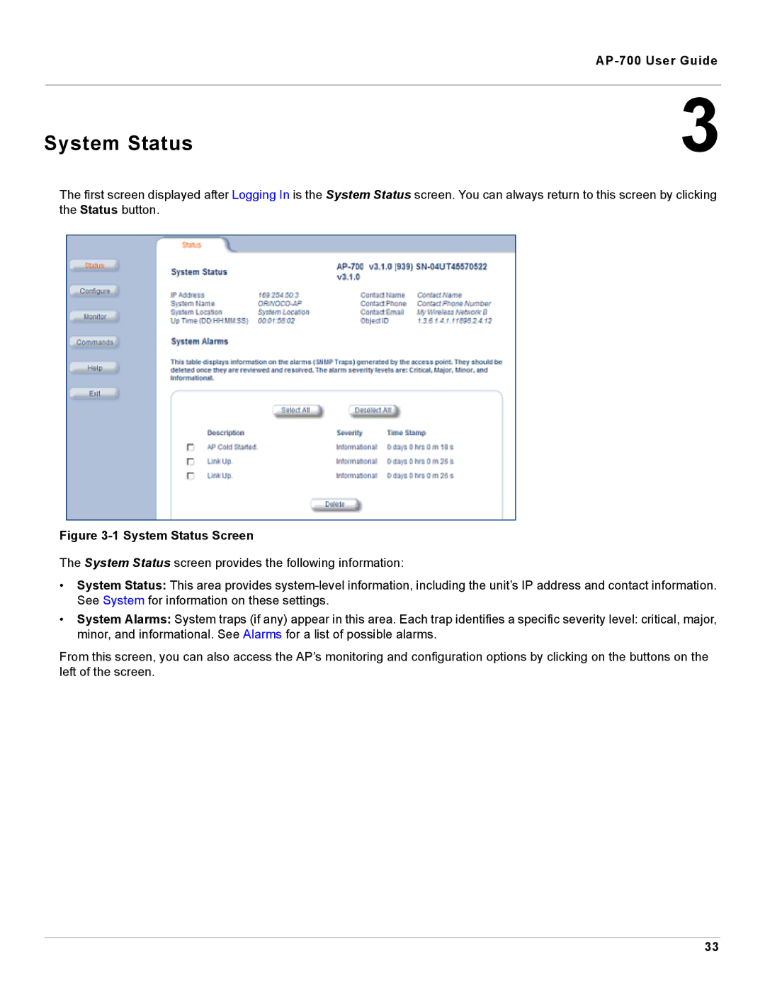 Proxim AP-700 manual System Status Screen 