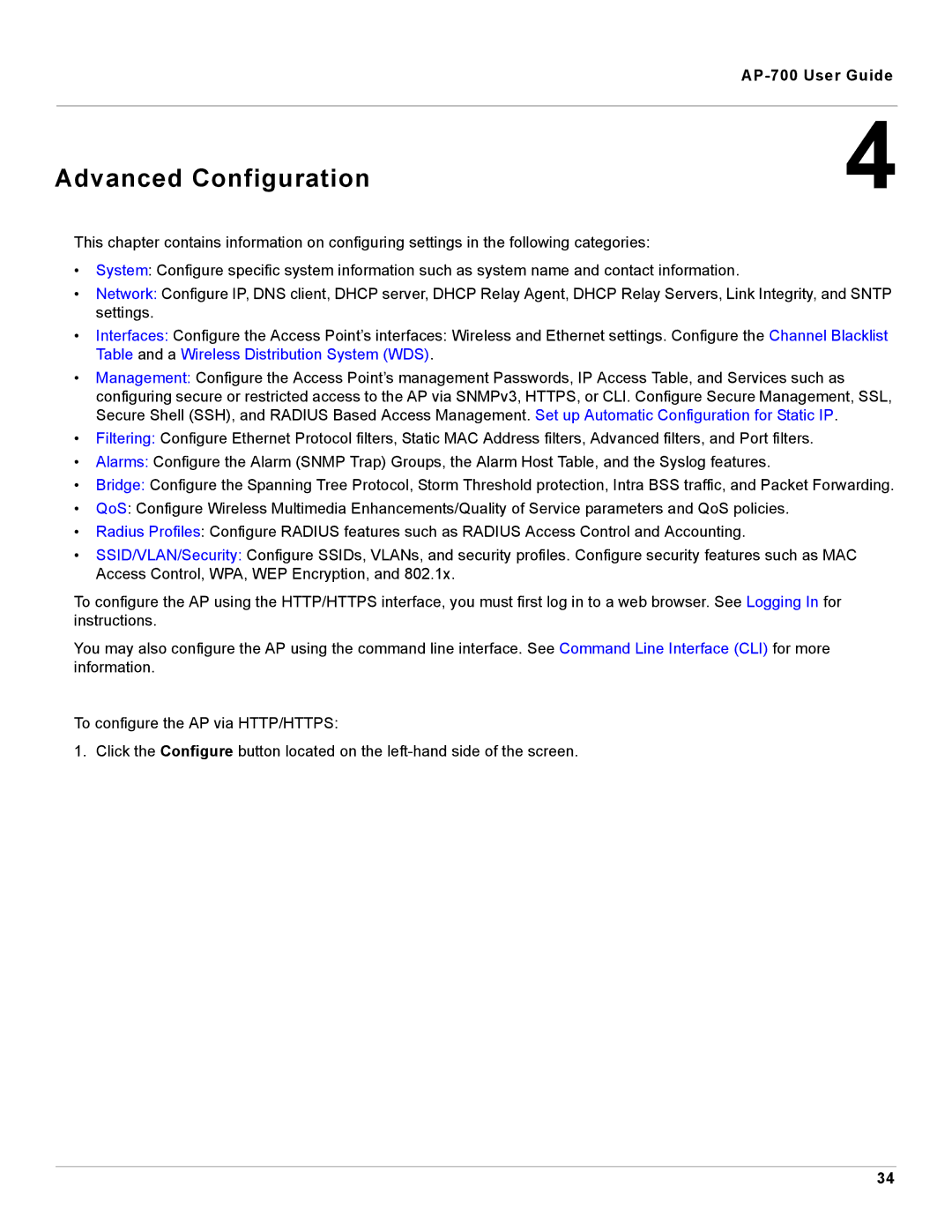 Proxim AP-700 manual Advanced Configuration 