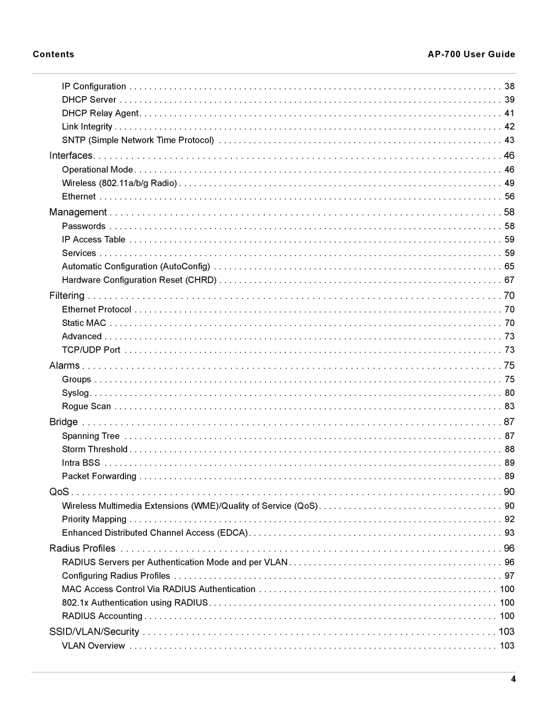 Proxim manual Management, Contents AP-700 User Guide 