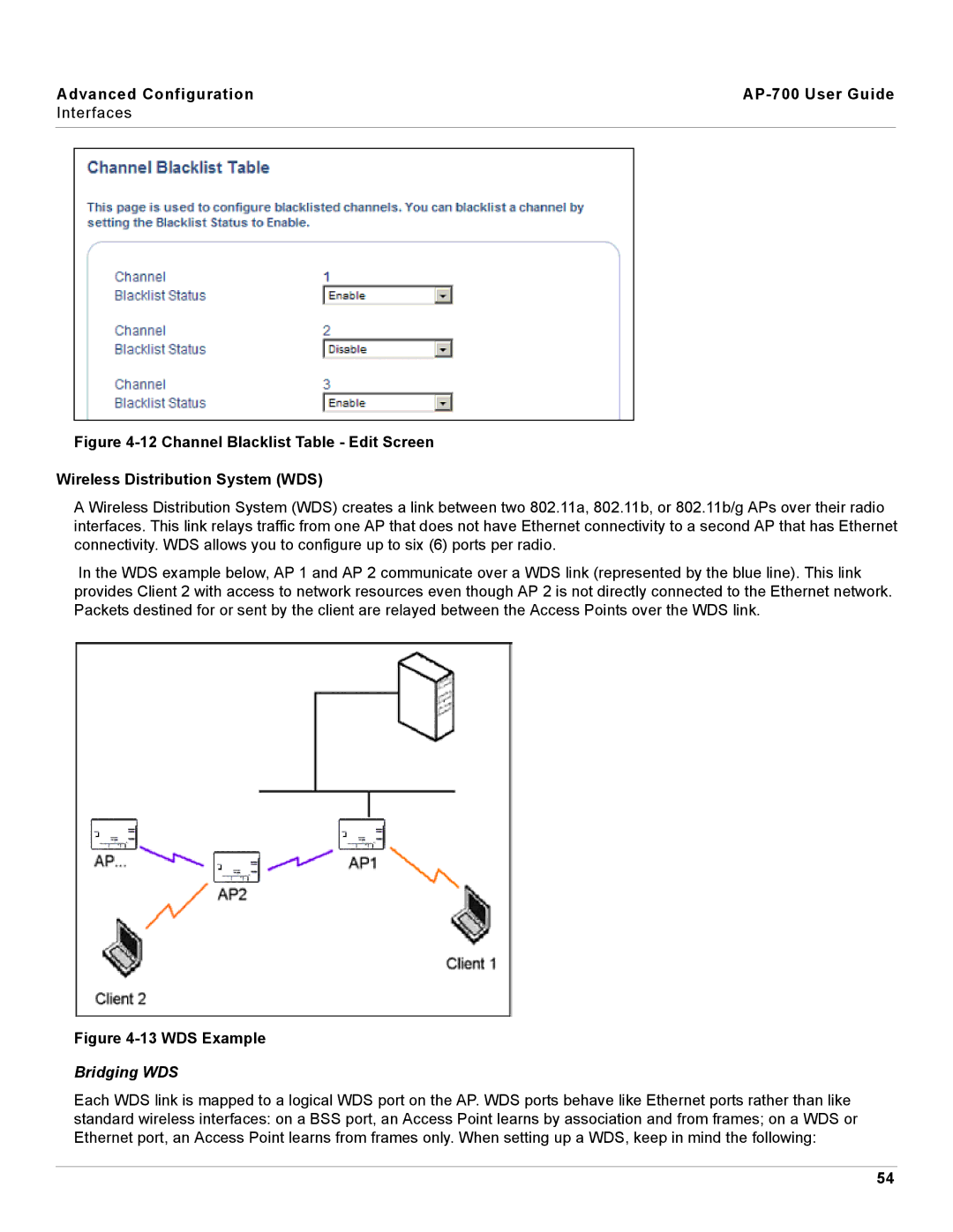 Proxim AP-700 manual WDS Example, Bridging WDS 