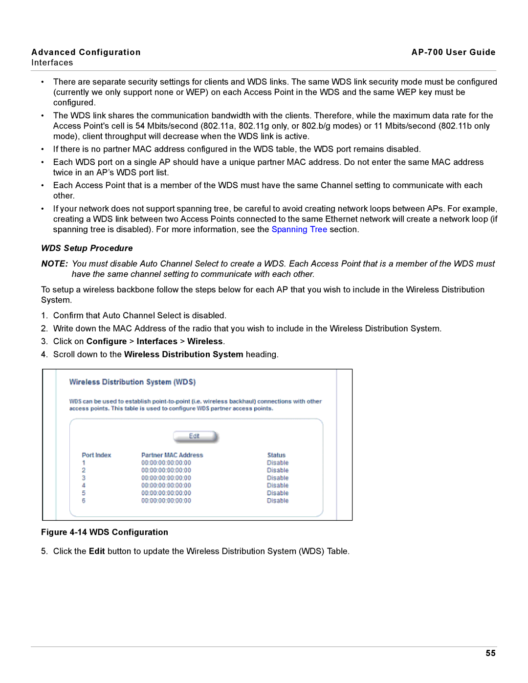 Proxim AP-700 manual WDS Setup Procedure, WDS Configuration 