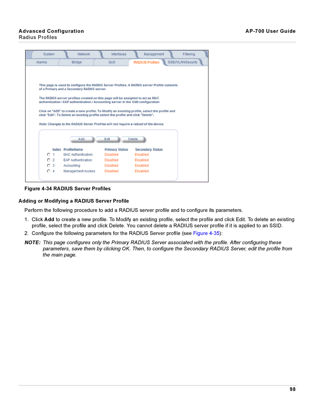 Proxim manual Advanced Configuration AP-700 User Guide 