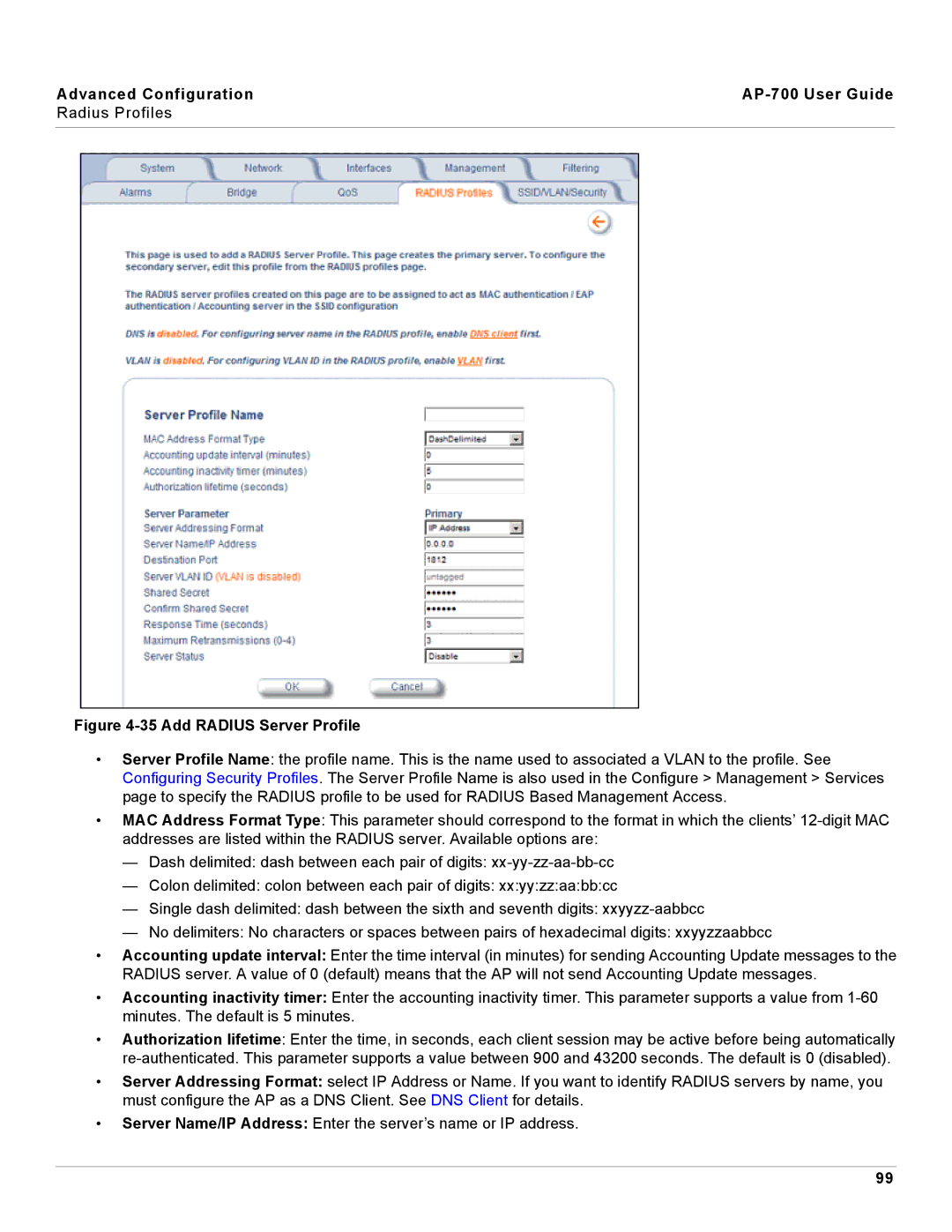 Proxim AP-700 manual Add Radius Server Profile 