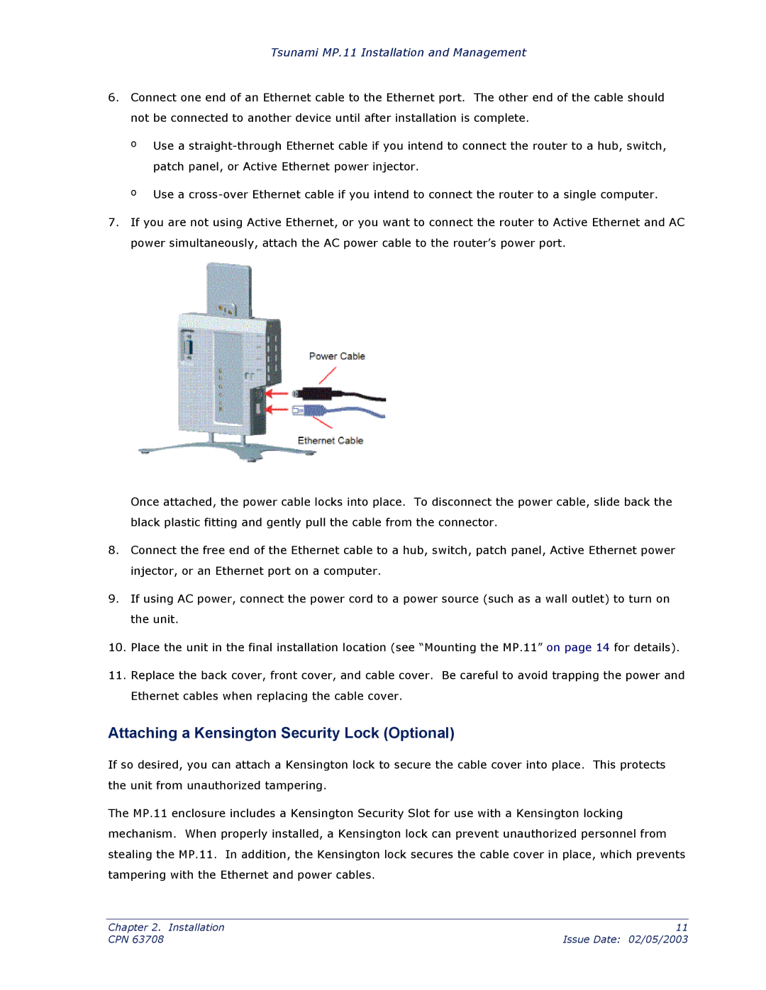 Proxim CPN 63708 manual Attaching a Kensington Security Lock Optional 