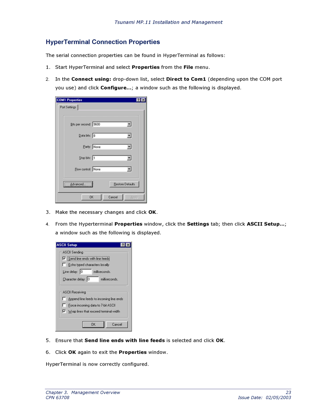 Proxim CPN 63708 manual HyperTerminal Connection Properties 