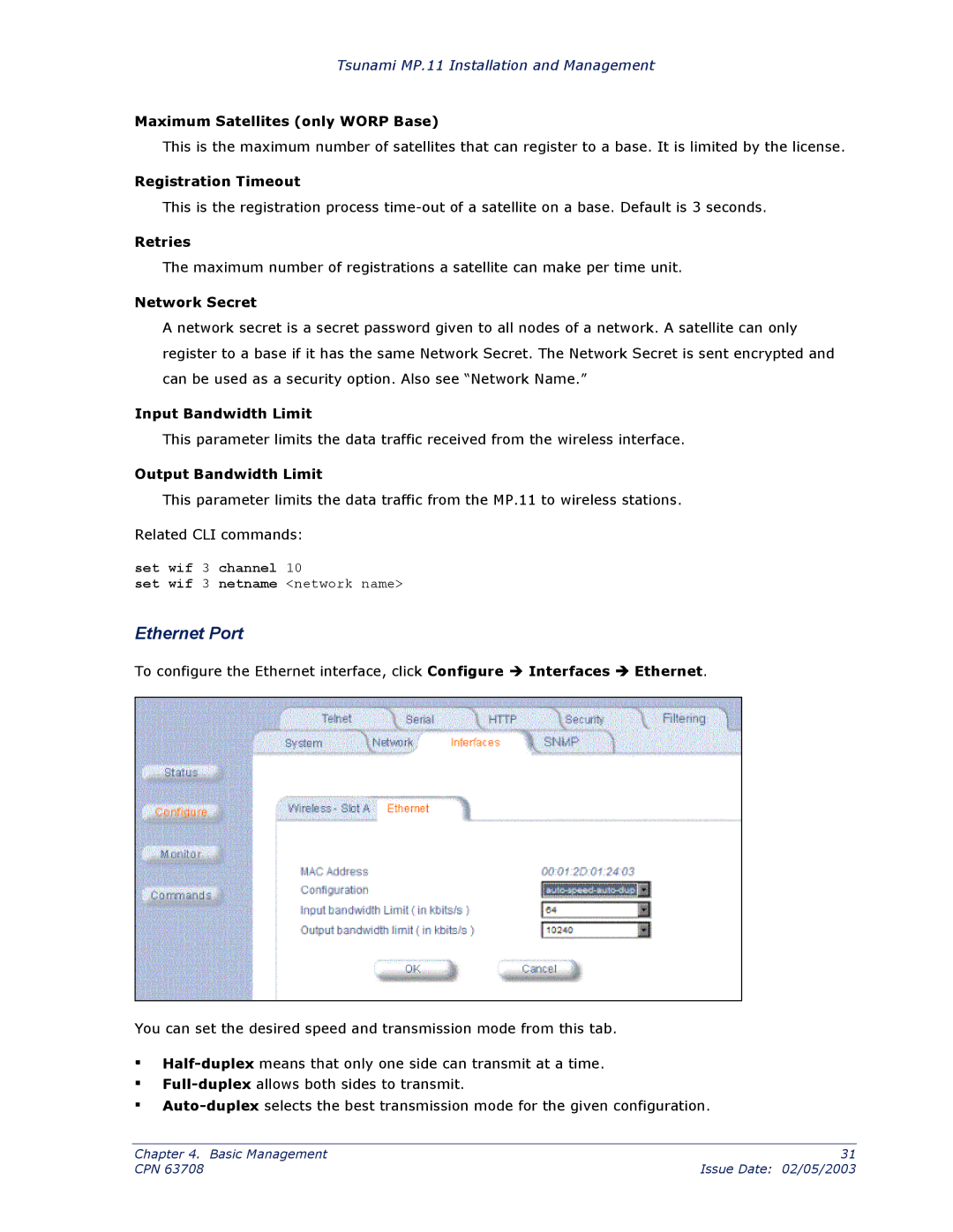 Proxim CPN 63708 manual Ethernet Port 