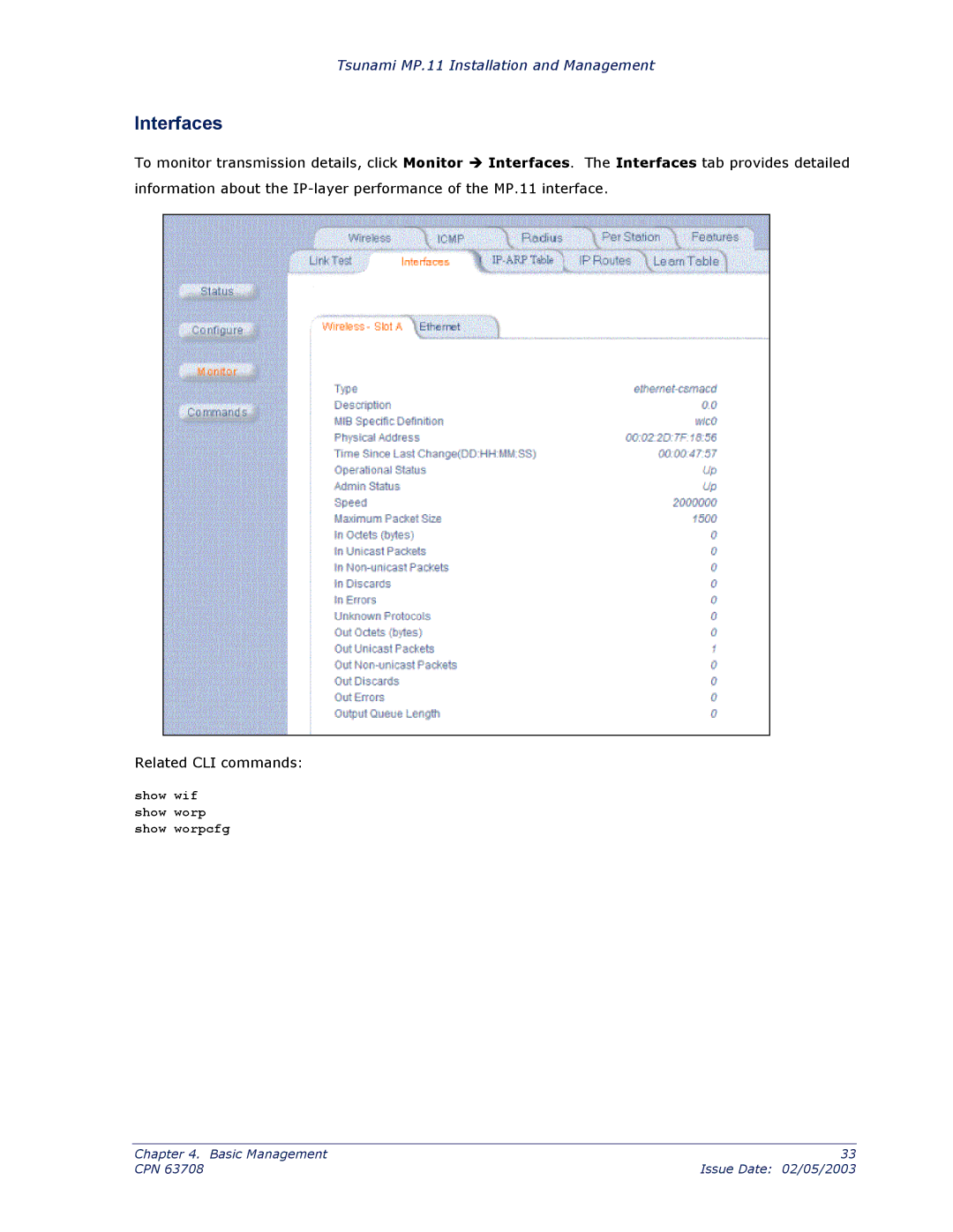 Proxim CPN 63708 manual Show wif show worp show worpcfg 