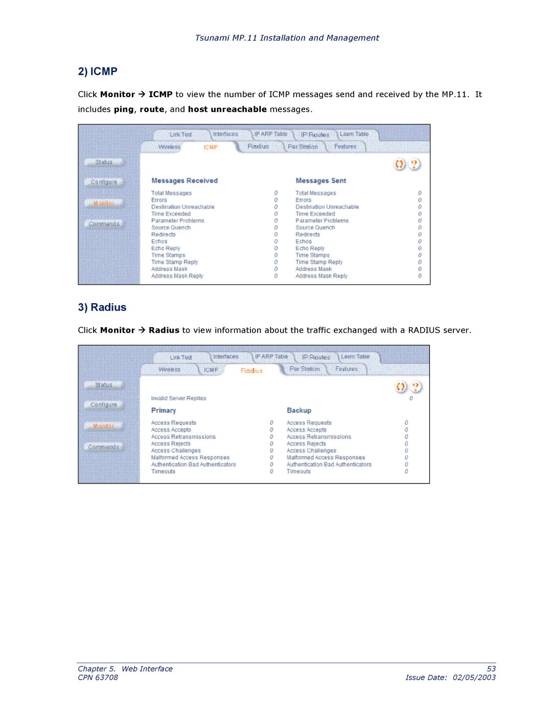 Proxim CPN 63708 manual Icmp, Radius 