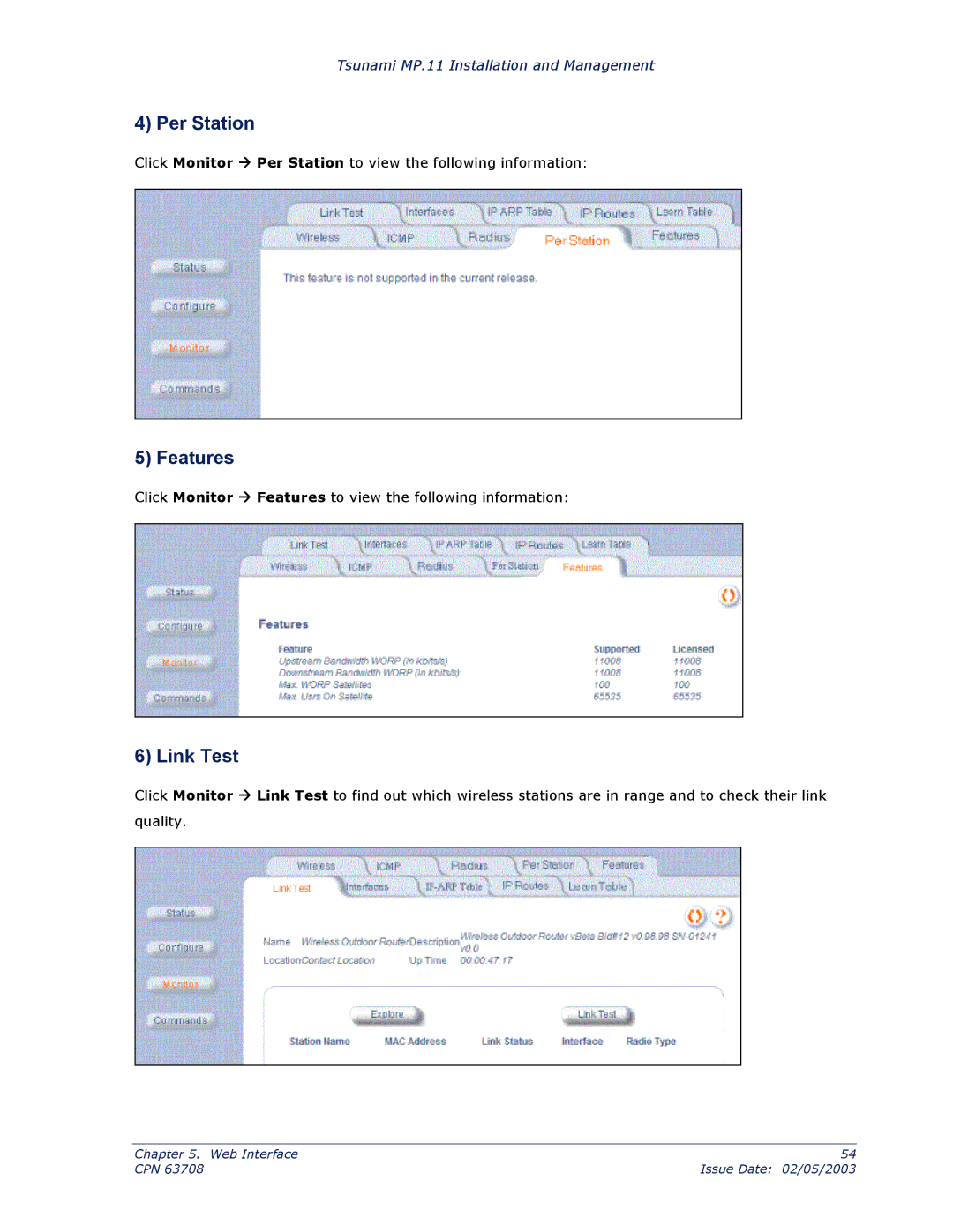 Proxim CPN 63708 manual Per Station, Features, Link Test 