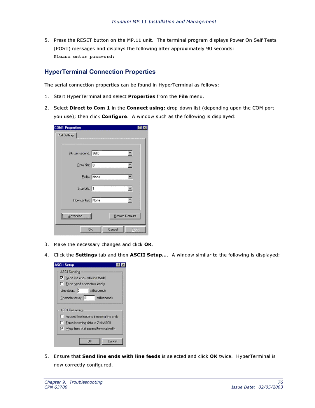 Proxim CPN 63708 manual HyperTerminal Connection Properties 