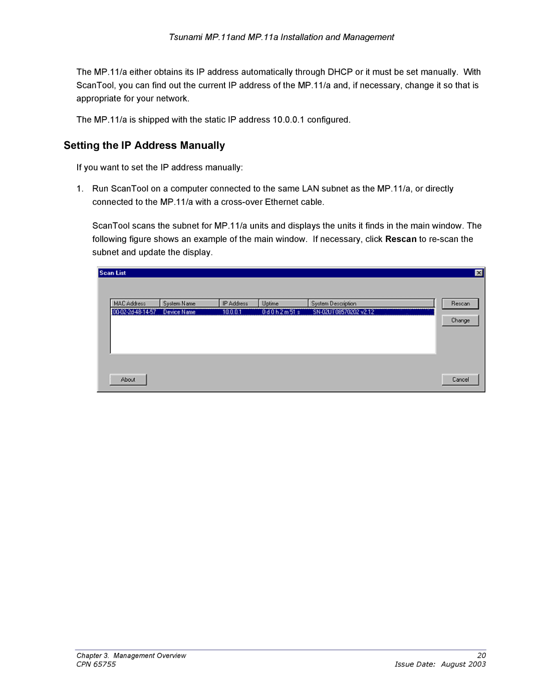 Proxim CPN 65755B manual Setting the IP Address Manually 