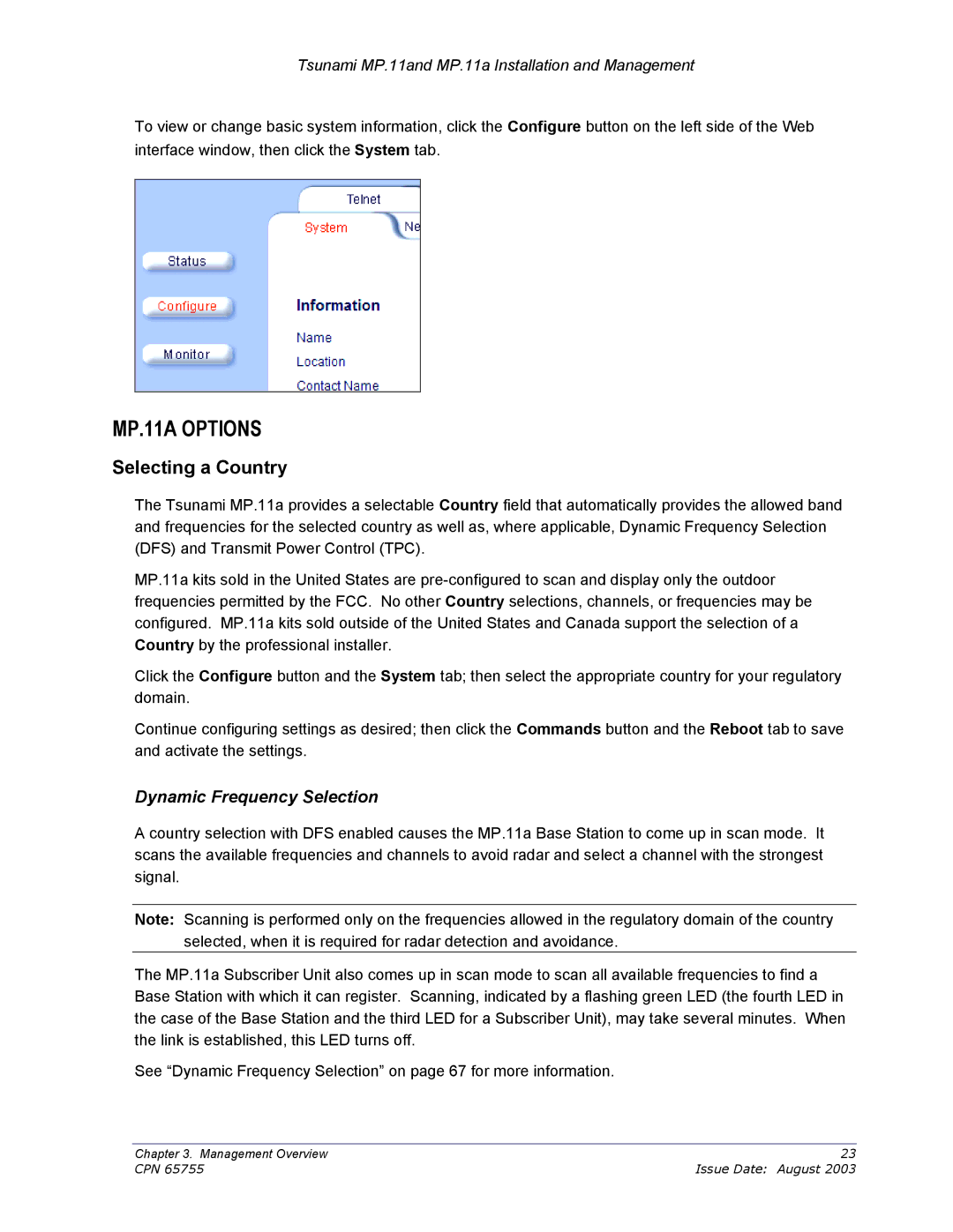 Proxim CPN 65755B manual MP.11A Options, Selecting a Country, Dynamic Frequency Selection 