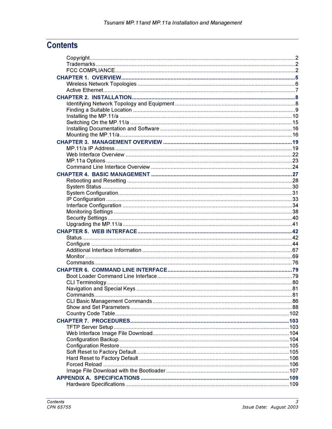 Proxim CPN 65755B manual Contents 