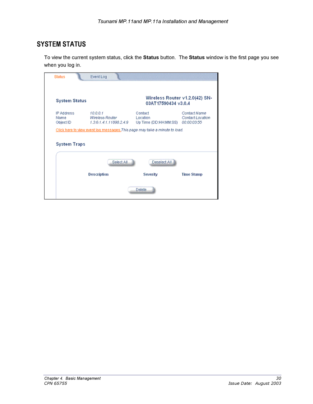 Proxim CPN 65755B manual System Status 