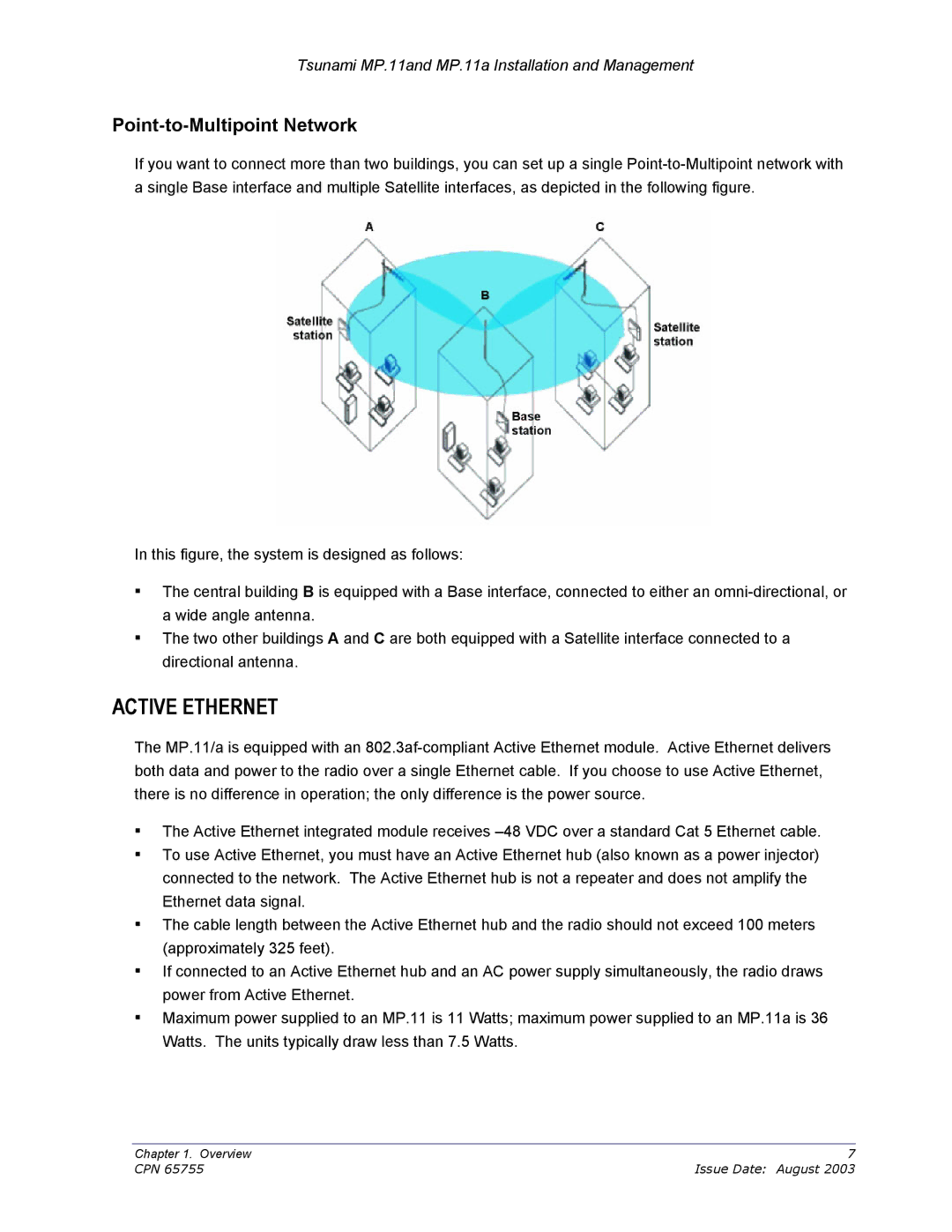 Proxim CPN 65755B manual Active Ethernet, Point-to-Multipoint Network 