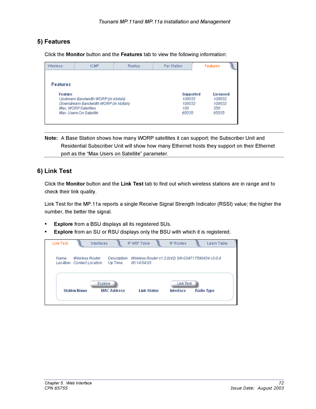 Proxim CPN 65755B manual Features, Link Test 