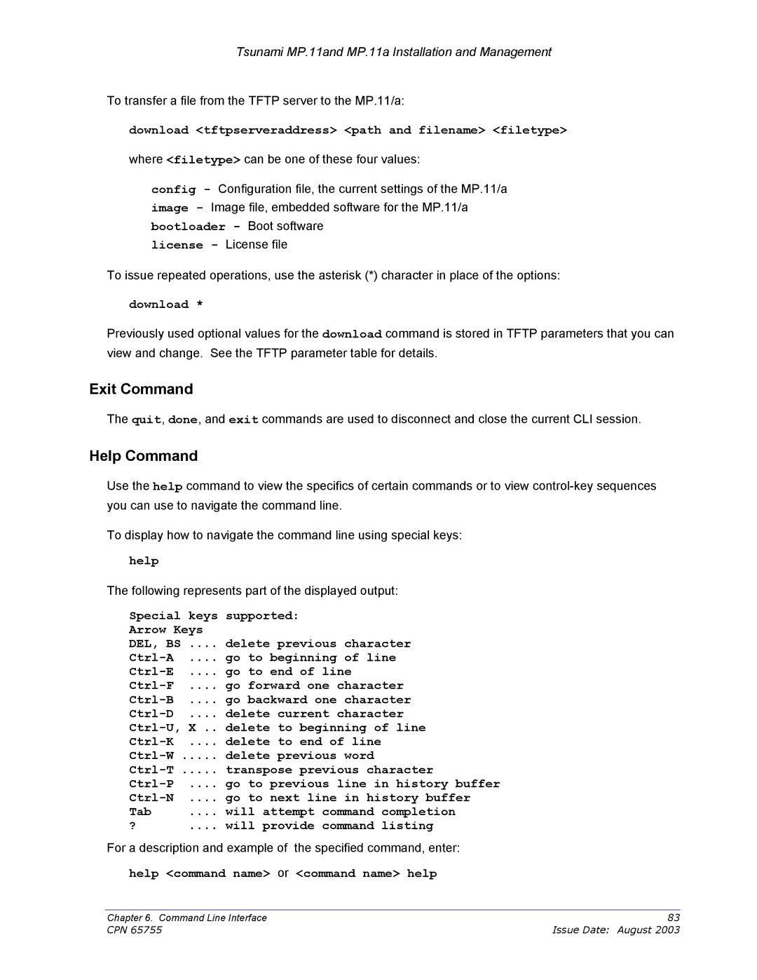 Proxim CPN 65755B manual Exit Command, Help Command 