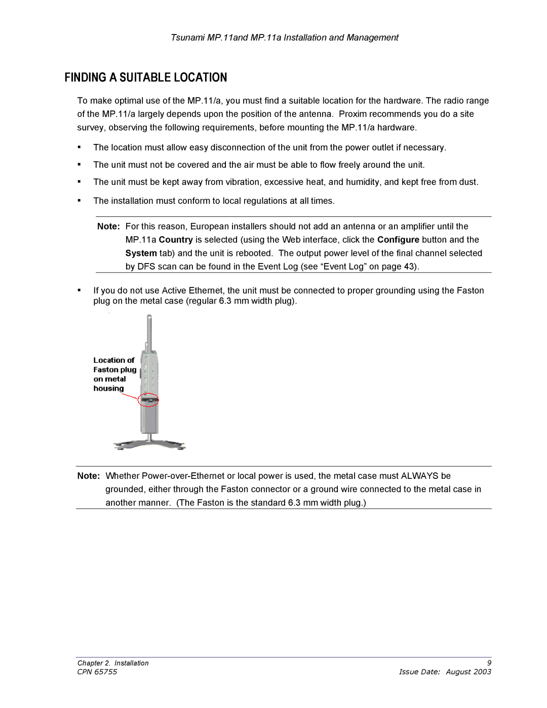 Proxim CPN 65755B manual Finding a Suitable Location 