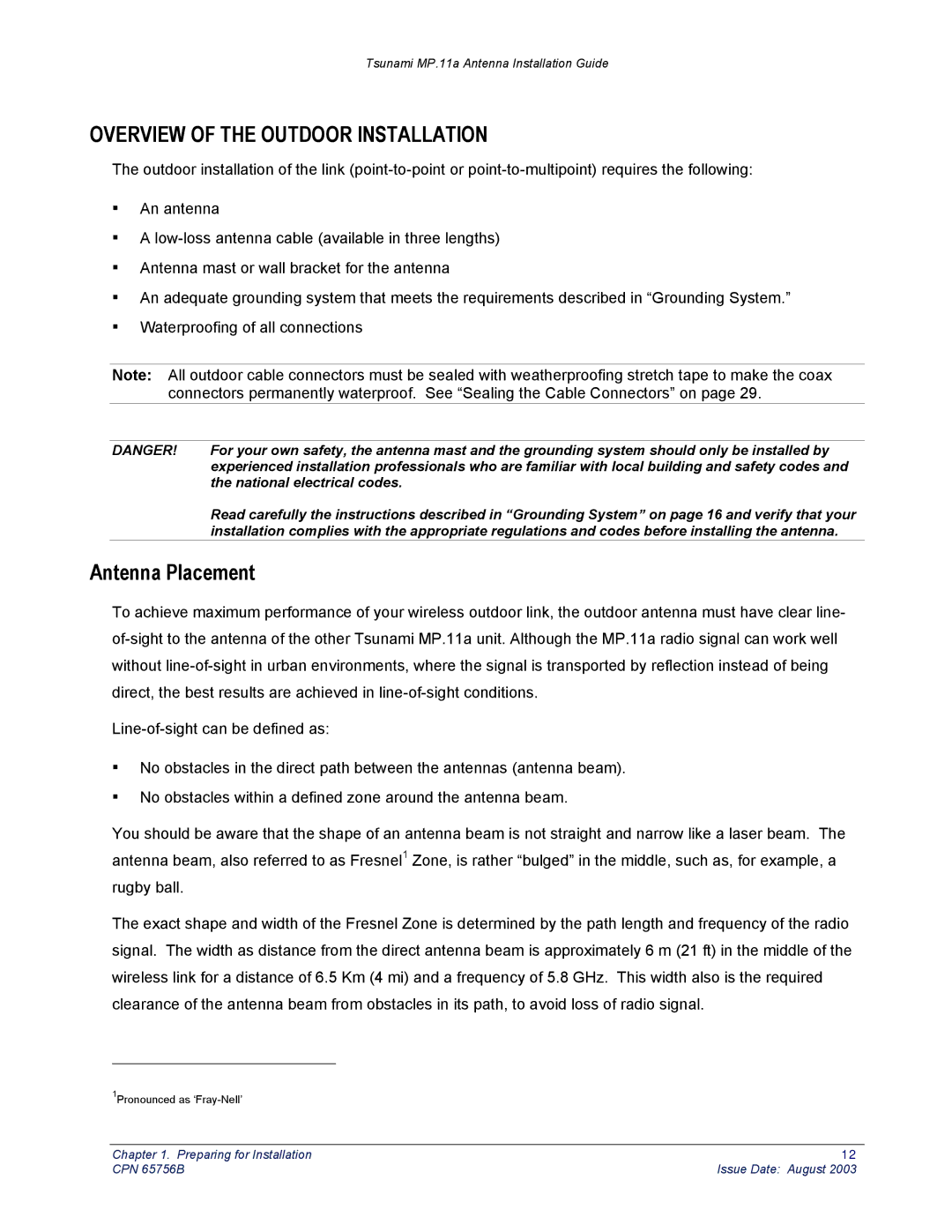 Proxim CPN 65756B manual Overview of the Outdoor Installation, Antenna Placement 