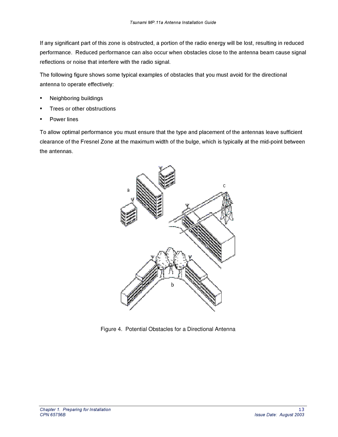 Proxim CPN 65756B manual Potential Obstacles for a Directional Antenna 