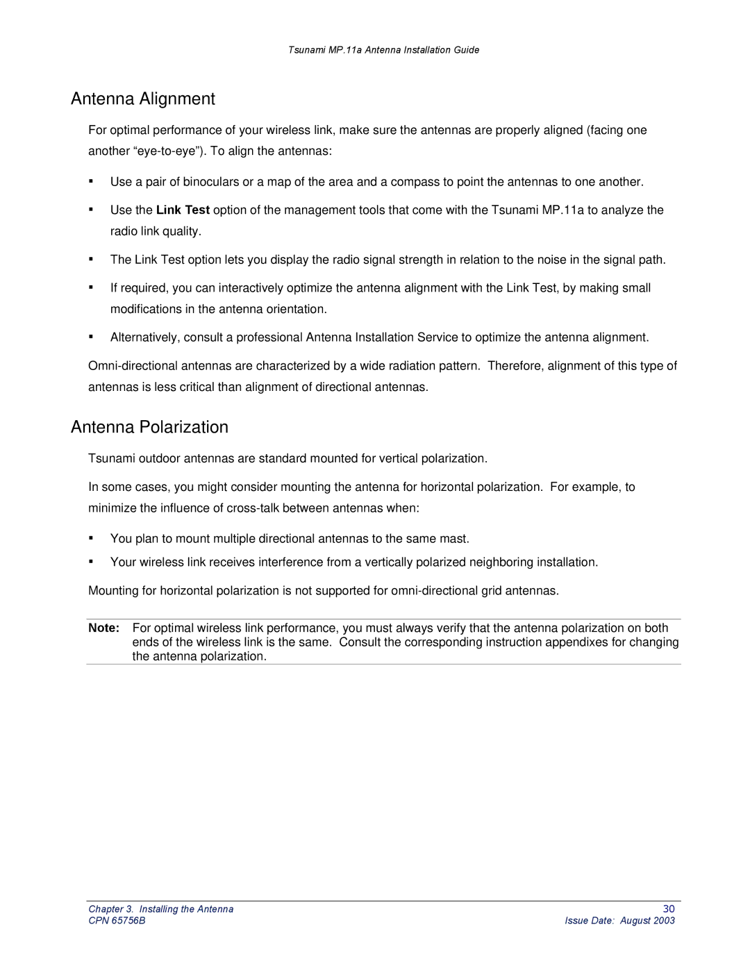 Proxim CPN 65756B manual Antenna Alignment, Antenna Polarization 
