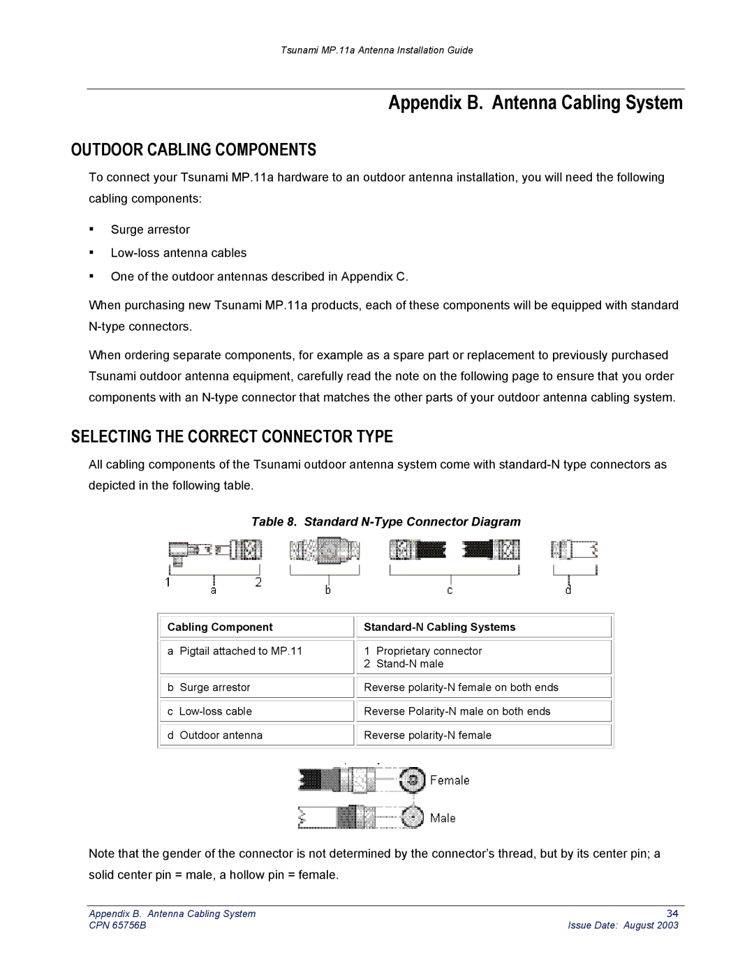 Proxim CPN 65756B Appendix B. Antenna Cabling System, Outdoor Cabling Components, Selecting the Correct Connector Type 