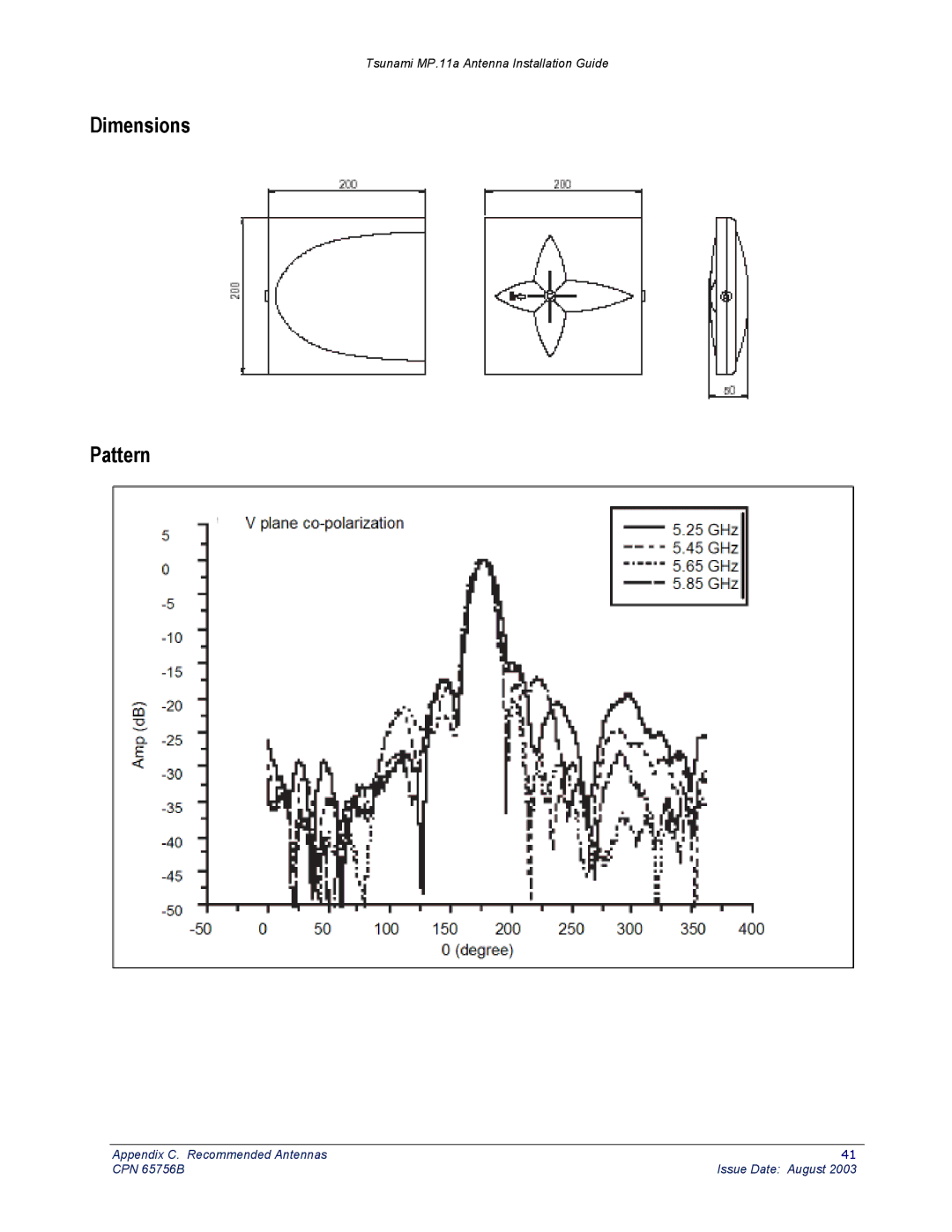 Proxim CPN 65756B manual Dimensions Pattern 