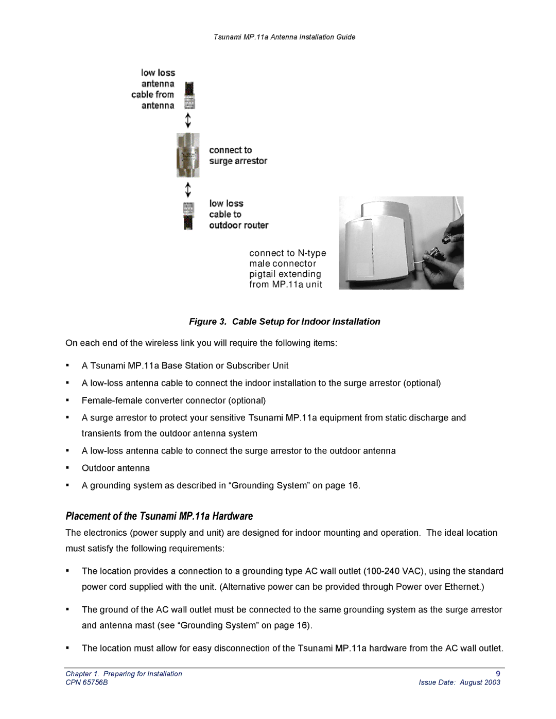 Proxim CPN 65756B manual Placement of the Tsunami MP.11a Hardware 