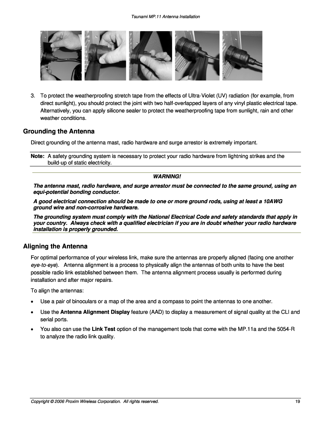 Proxim Tsunami MP.11 manual Grounding the Antenna, Aligning the Antenna 
