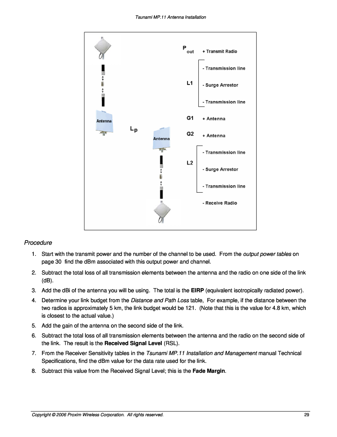 Proxim manual Procedure, Tsunami MP.11 Antenna Installation 