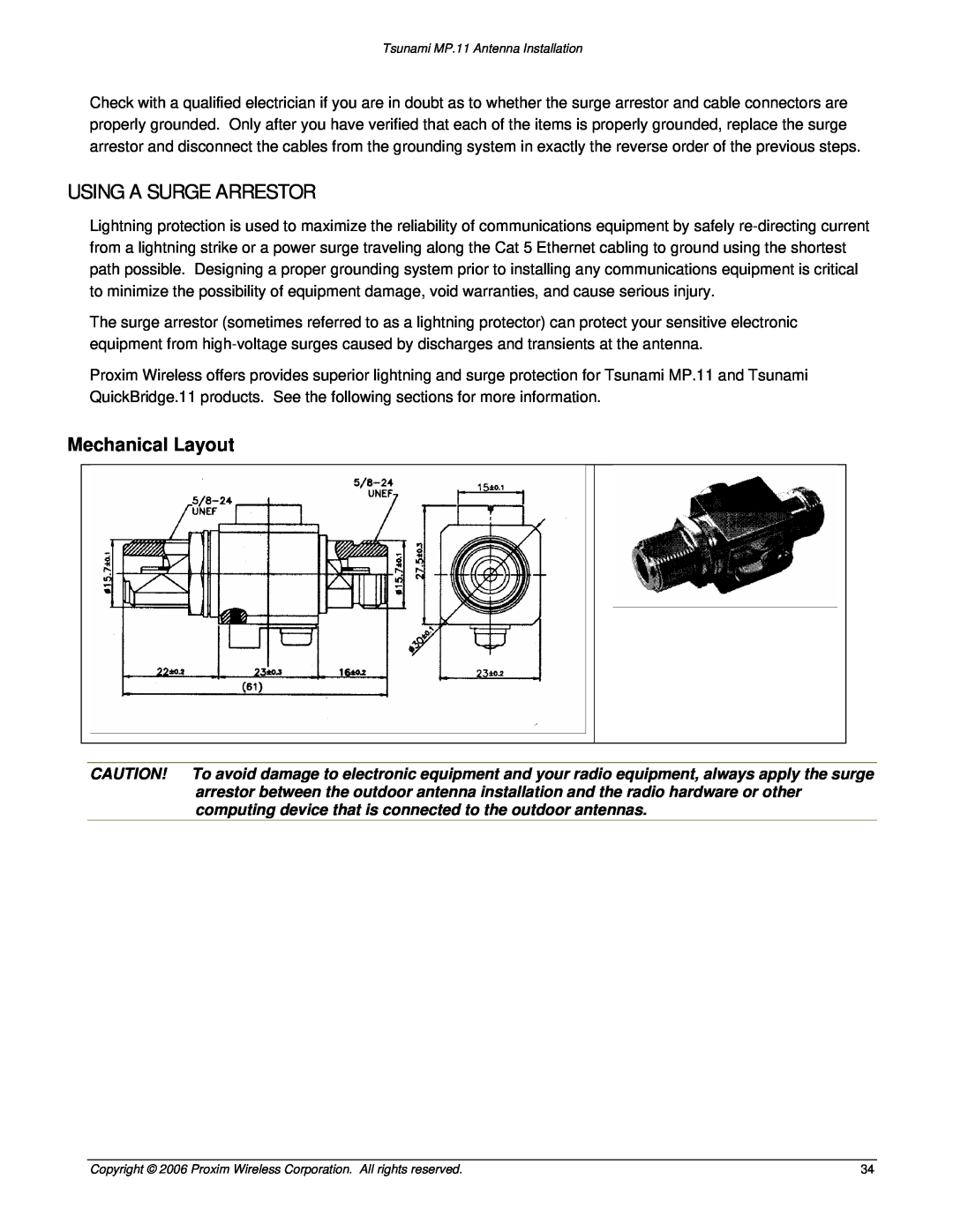 Proxim Tsunami MP.11 manual Using A Surge Arrestor, Mechanical Layout 