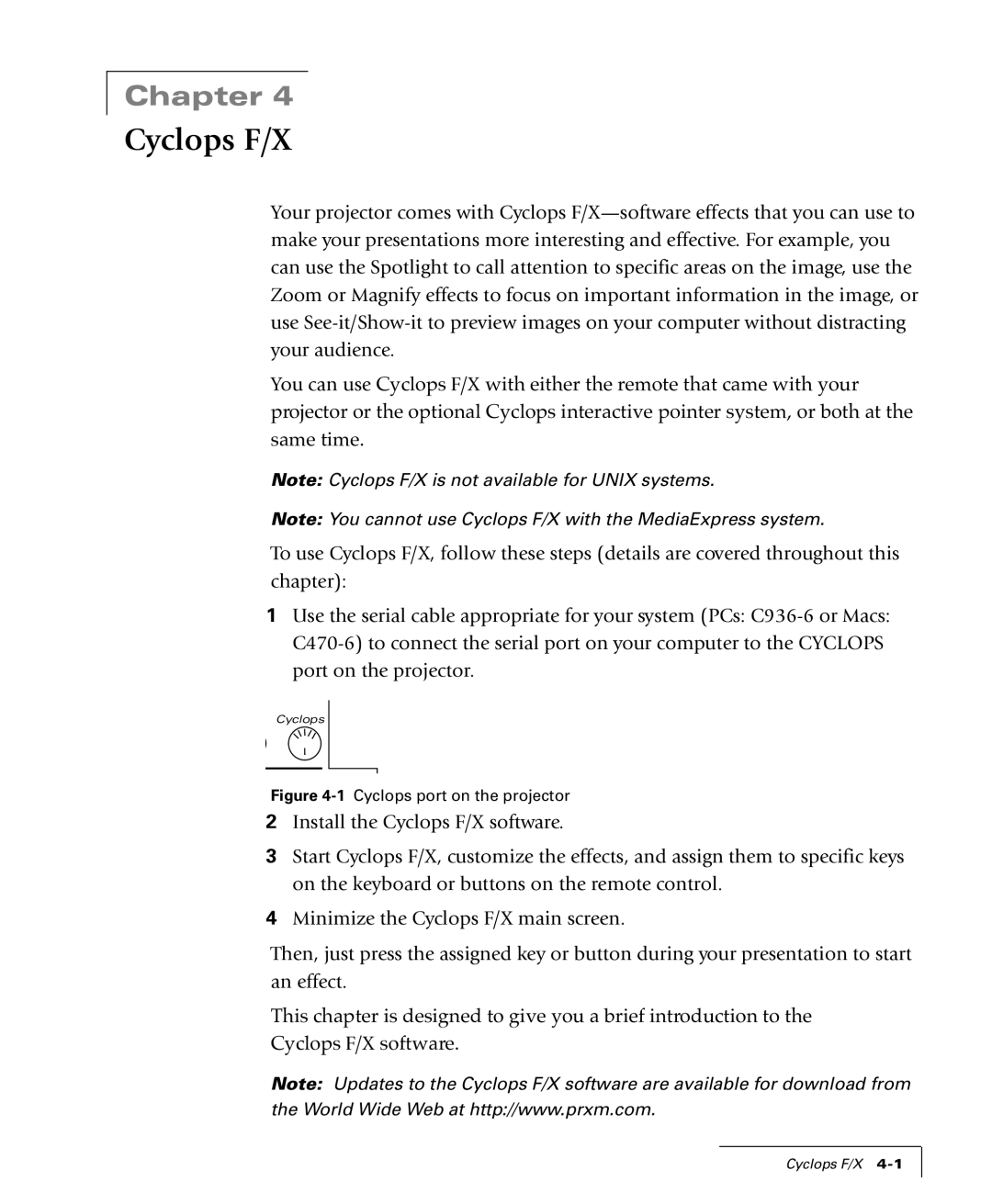 Proxima ASA 4100/4200 manual Cyclops F/X 