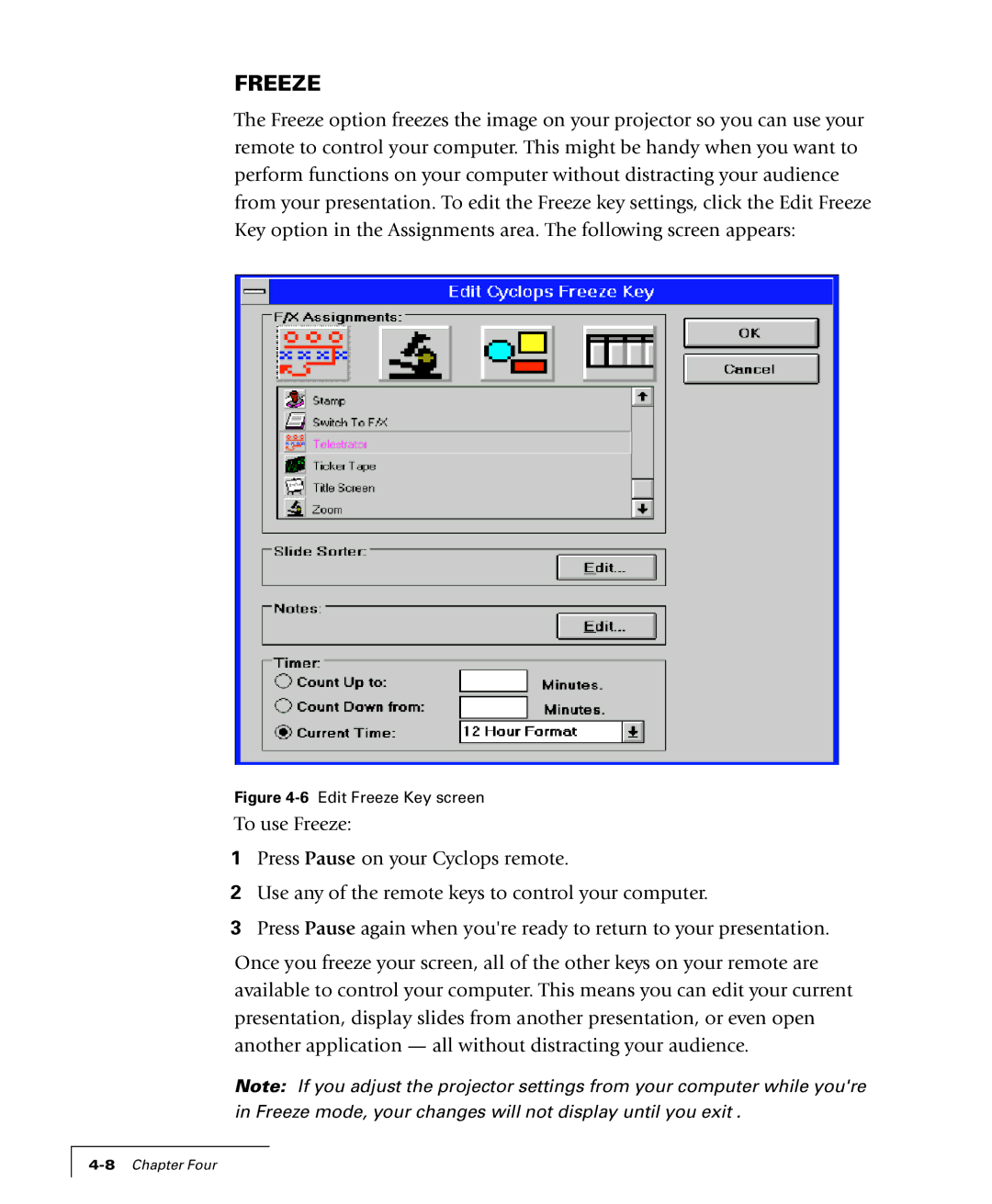 Proxima ASA 4100/4200 manual 6Edit Freeze Key screen 