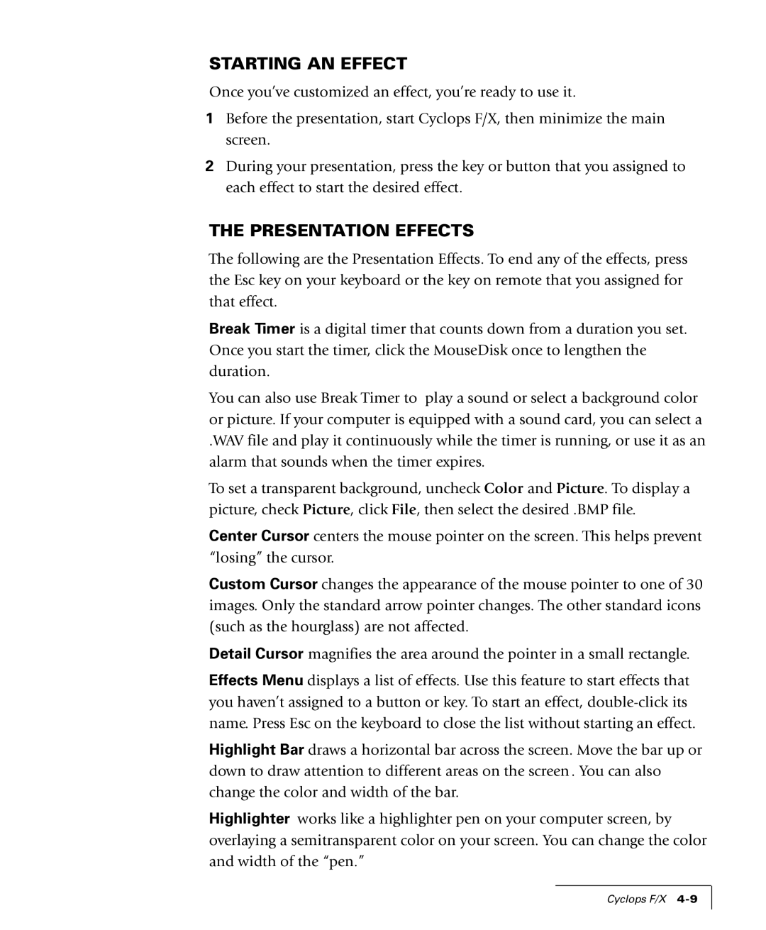 Proxima ASA 4100/4200 manual Starting AN Effect, Presentation Effects 