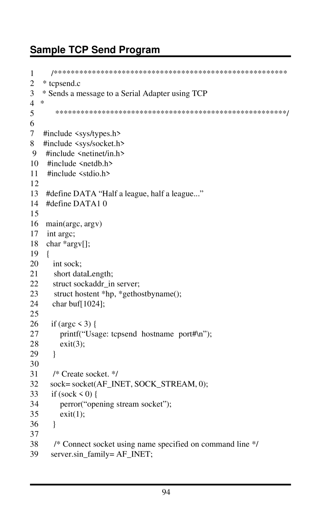 Proxima ASA 7910, 7911 manual Sample TCP Send Program 