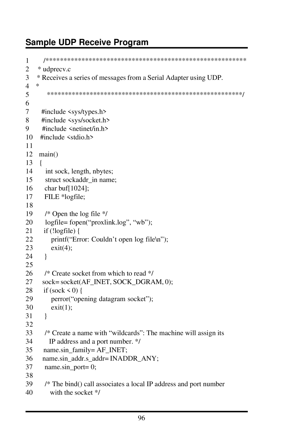 Proxima ASA 7910, 7911 manual Sample UDP Receive Program 