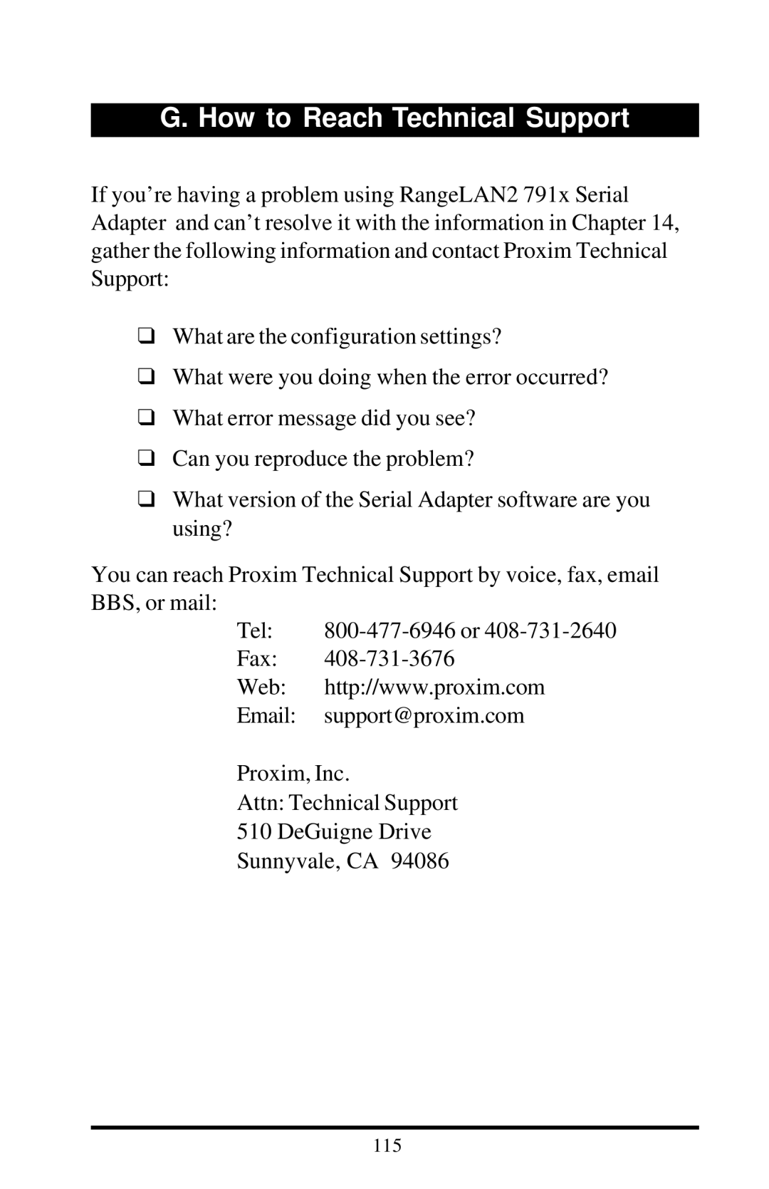 Proxima ASA 7911, 7910 manual How to Reach Technical Support 