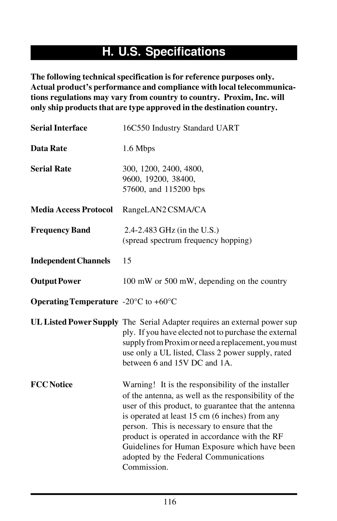 Proxima ASA 7910, 7911 manual S. Specifications, Operating Temperature 