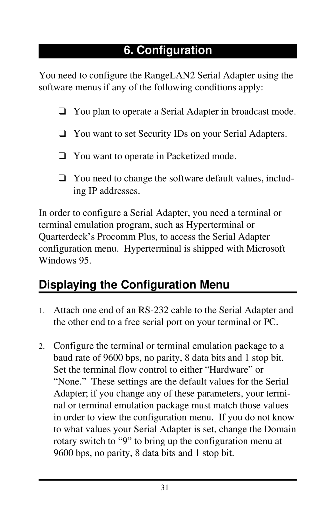 Proxima ASA 7911, 7910 manual Displaying the Configuration Menu 