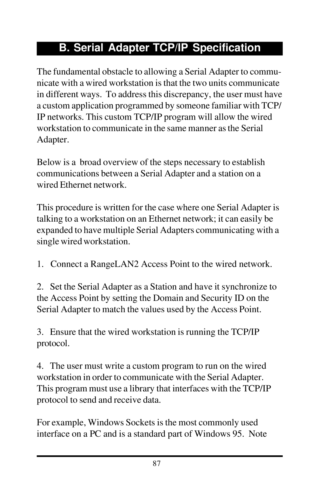 Proxima ASA 7911, 7910 manual Serial Adapter TCP/IP Specification 