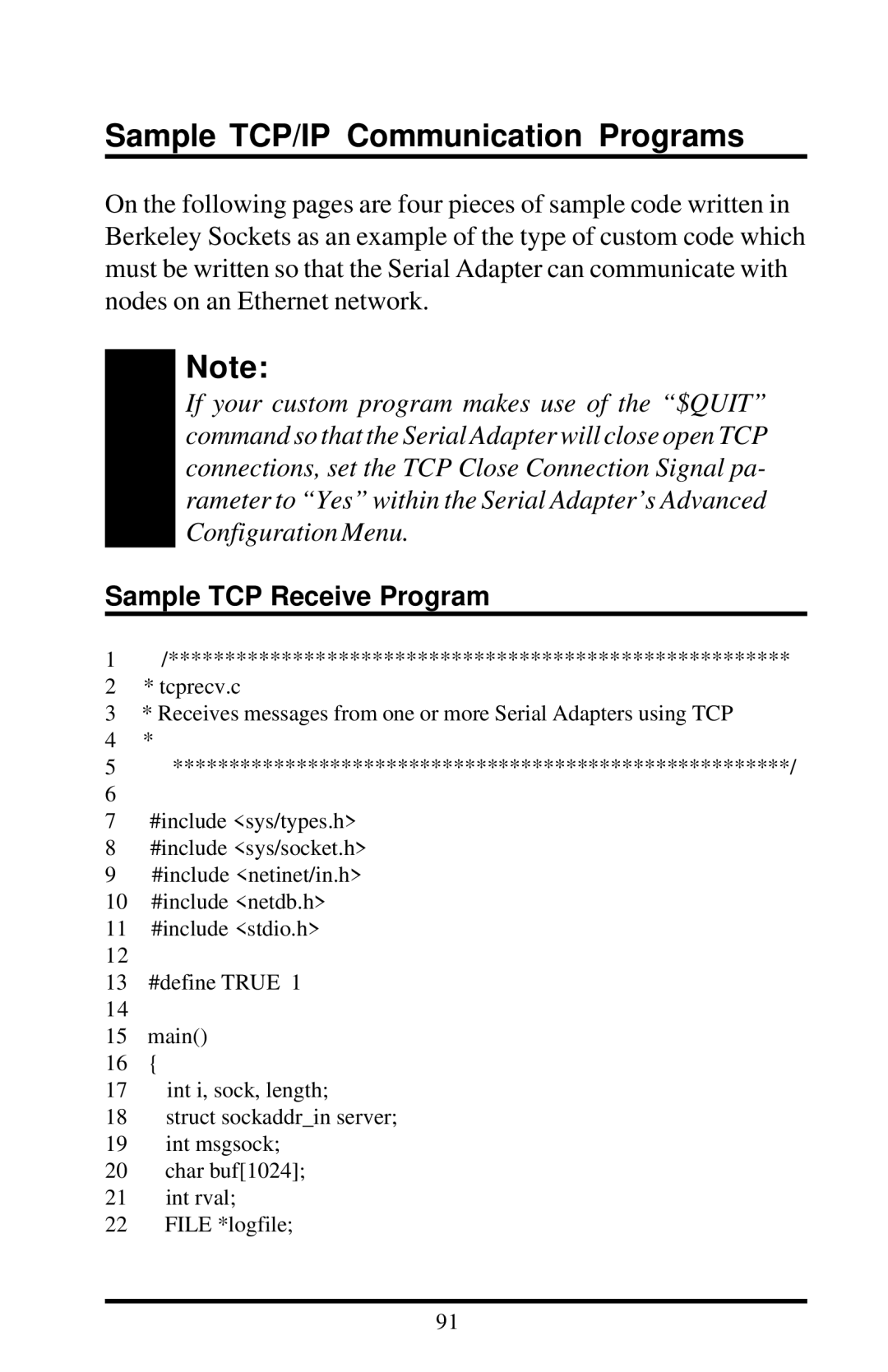 Proxima ASA 7911, 7910 manual Sample TCP/IP Communication Programs, Sample TCP Receive Program 