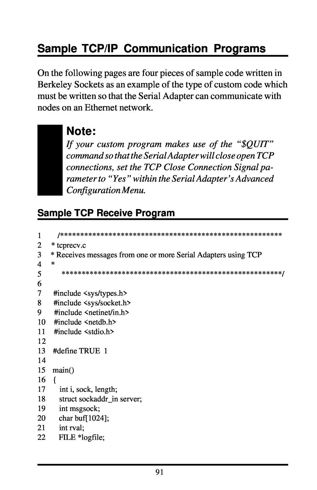 Proxima ASA 7911, 7910 manual Sample TCP/IP Communication Programs, Sample TCP Receive Program 