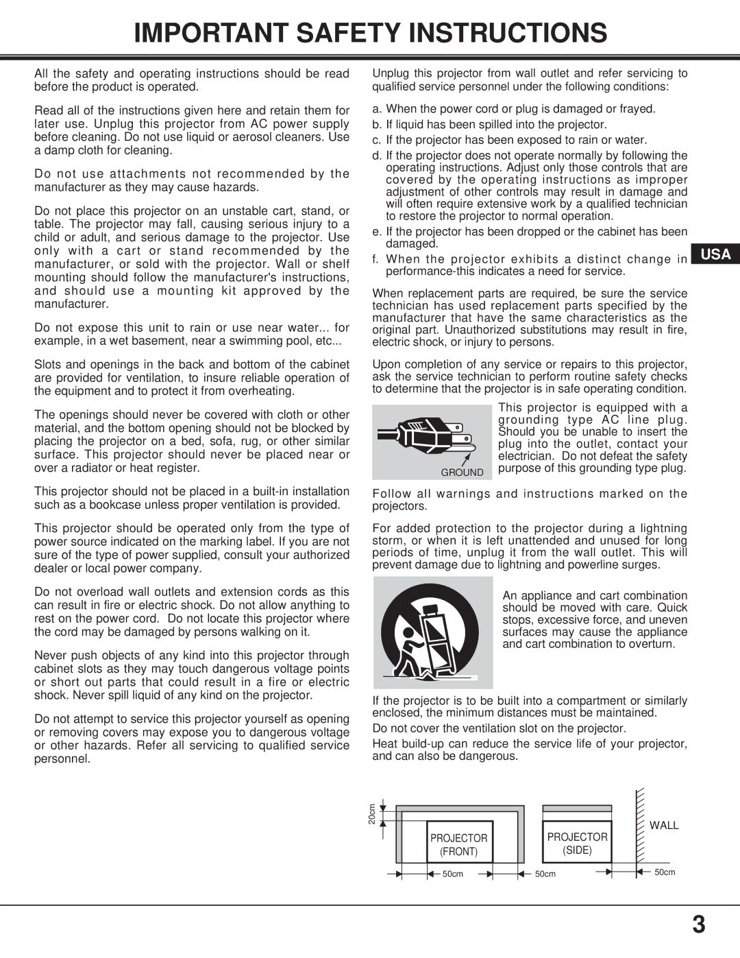 Proxima ASA 9260/9240 manual Important Safety Instructions 